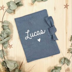 Oh la la Paris Prot Ge Carnet De Sant Personnalisable Lin Bleu Gris - Oh La La Paris Cadeaux De Naissance Personnalis S