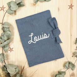 Oh la la Paris Prot Ge Carnet De Sant Personnalisable Lin Bleu Gris - Oh La La Paris Cadeaux De Naissance Personnalis S